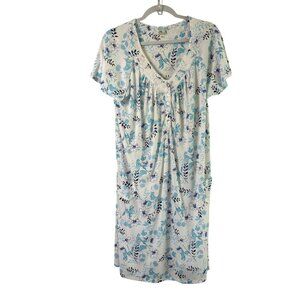 Aria Nightgown Womens Size L White Blue Floral Short Sleeve Sleep Dress Pajamas